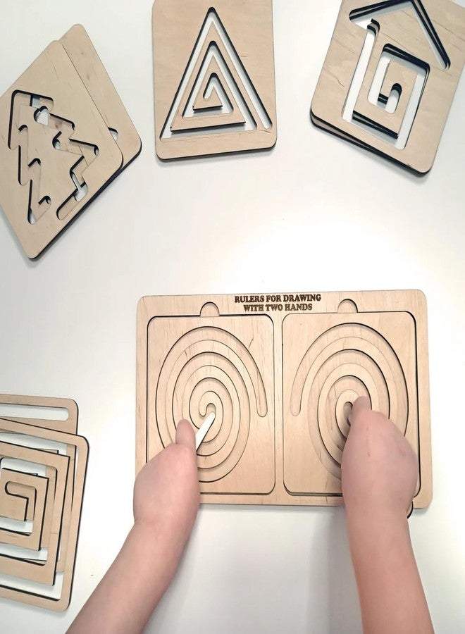 Curious Button Montessori Material Wooden tracing Board, Writing Skills Stencil Set, Preschool Educational Toy Learning to Write Lines & Shapes|Wooden Montessori Educational Kids Developing rulers - Image 1